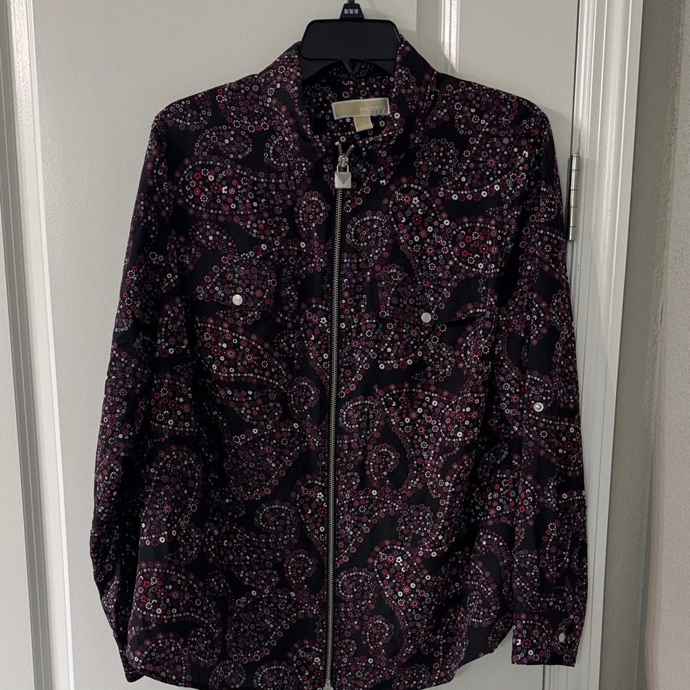 Michael Black and Pink Paisley zip top